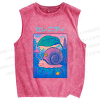 Unisex Cartoon Snail Printed Washed Tank Top