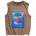 Unisex Cartoon Snail Printed Washed Tank Top