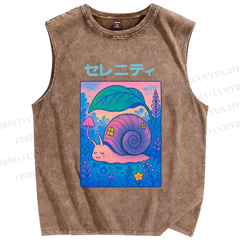 Unisex Cartoon Snail Printed Washed Tank Top