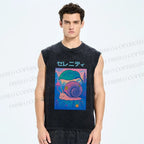 Unisex Cartoon Snail Printed Washed Tank Top