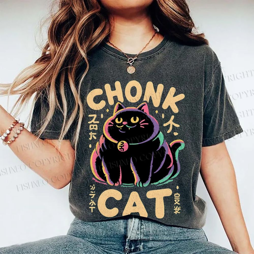 Unisex Chonk Cat Printed Washed Tee