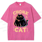 Unisex Chonk Cat Printed Washed Tee