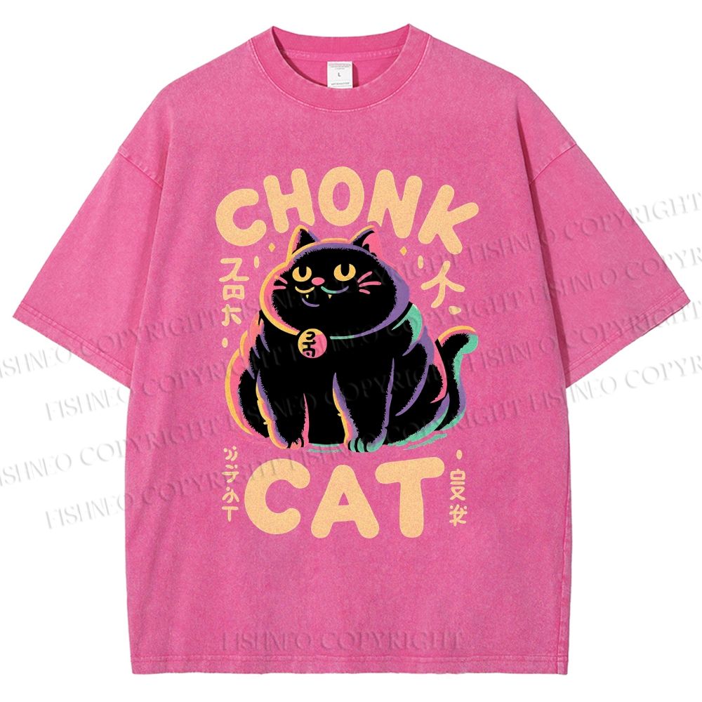Unisex Chonk Cat Printed Washed Tee