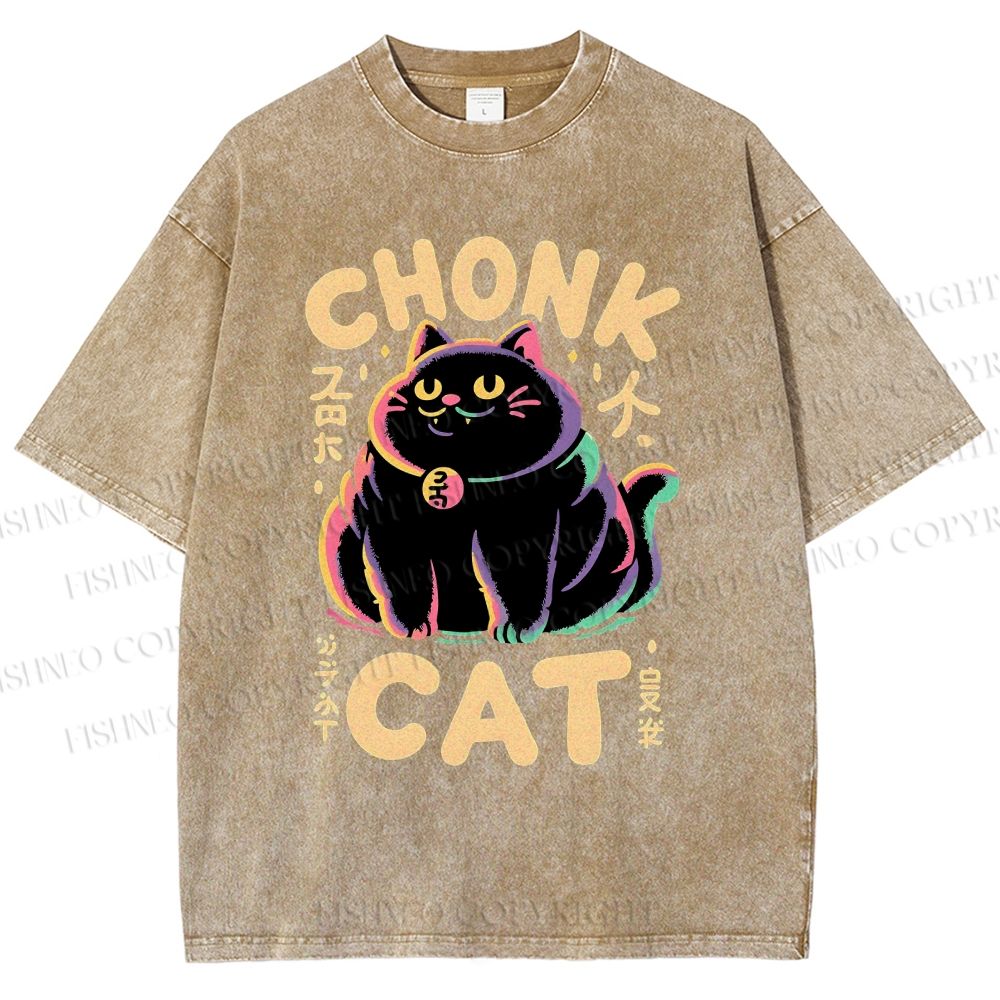 Unisex Chonk Cat Printed Washed Tee