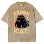 Unisex Chonk Cat Printed Washed Tee
