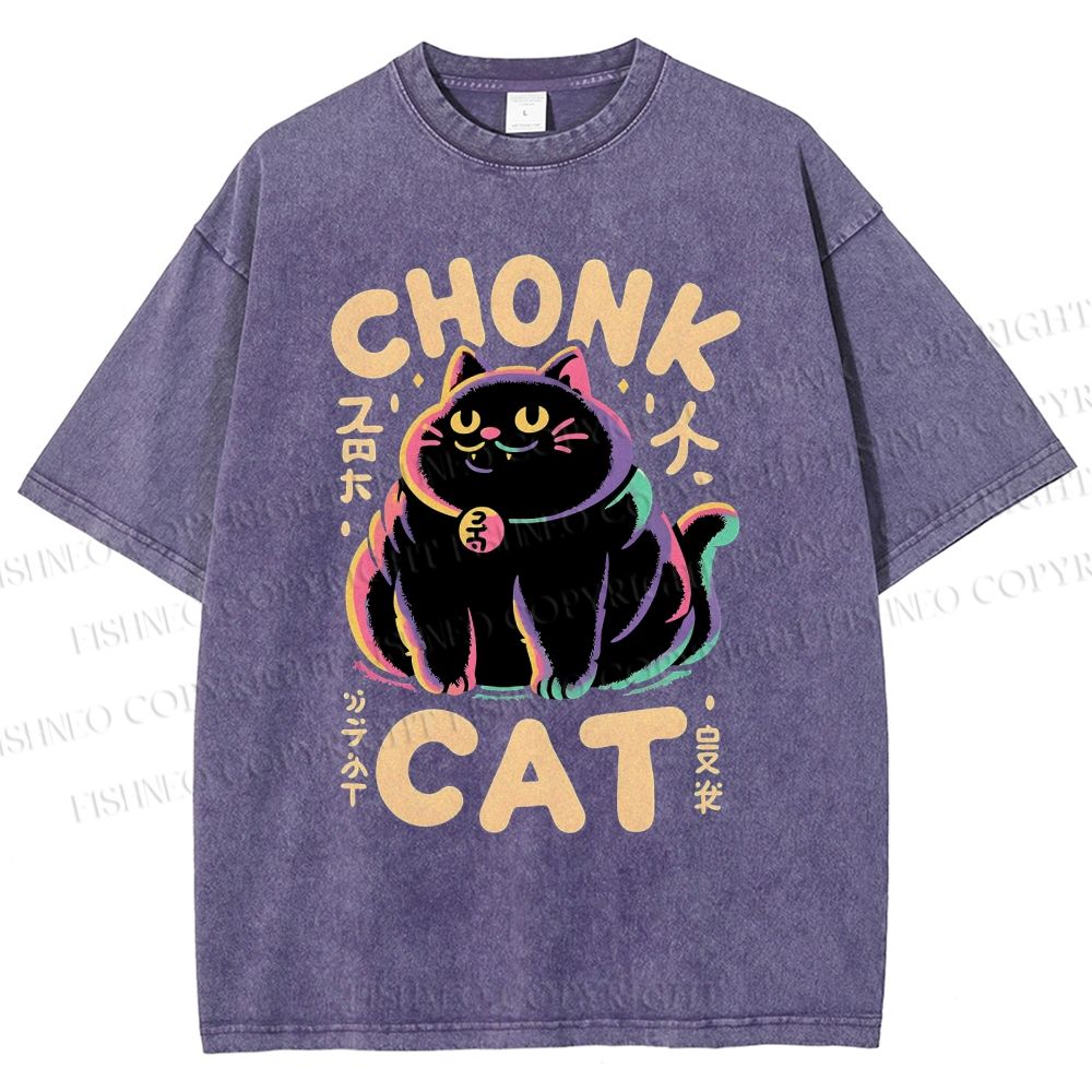 Unisex Chonk Cat Printed Washed Tee