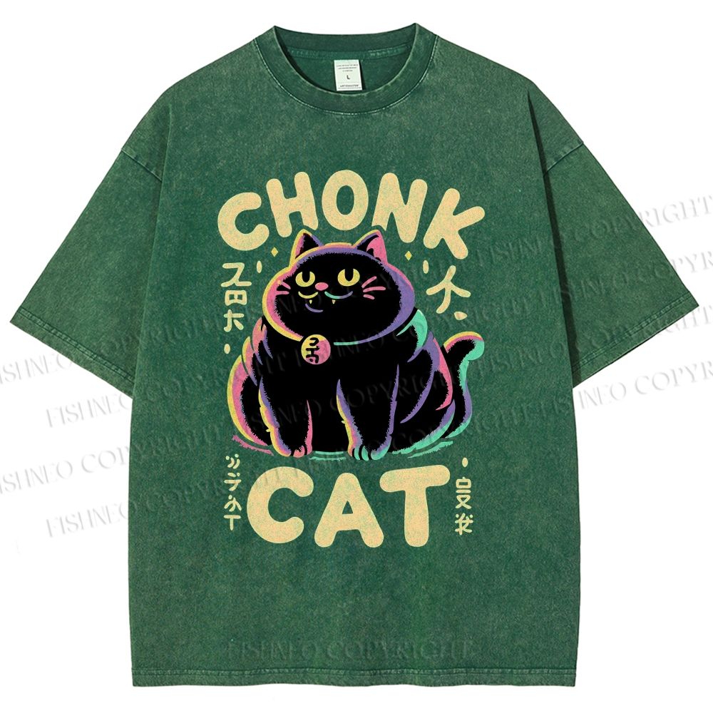 Unisex Chonk Cat Printed Washed Tee