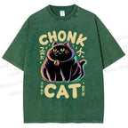 Unisex Chonk Cat Printed Washed Tee