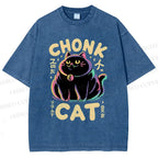 Unisex Chonk Cat Printed Washed Tee