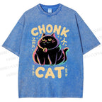 Unisex Chonk Cat Printed Washed Tee