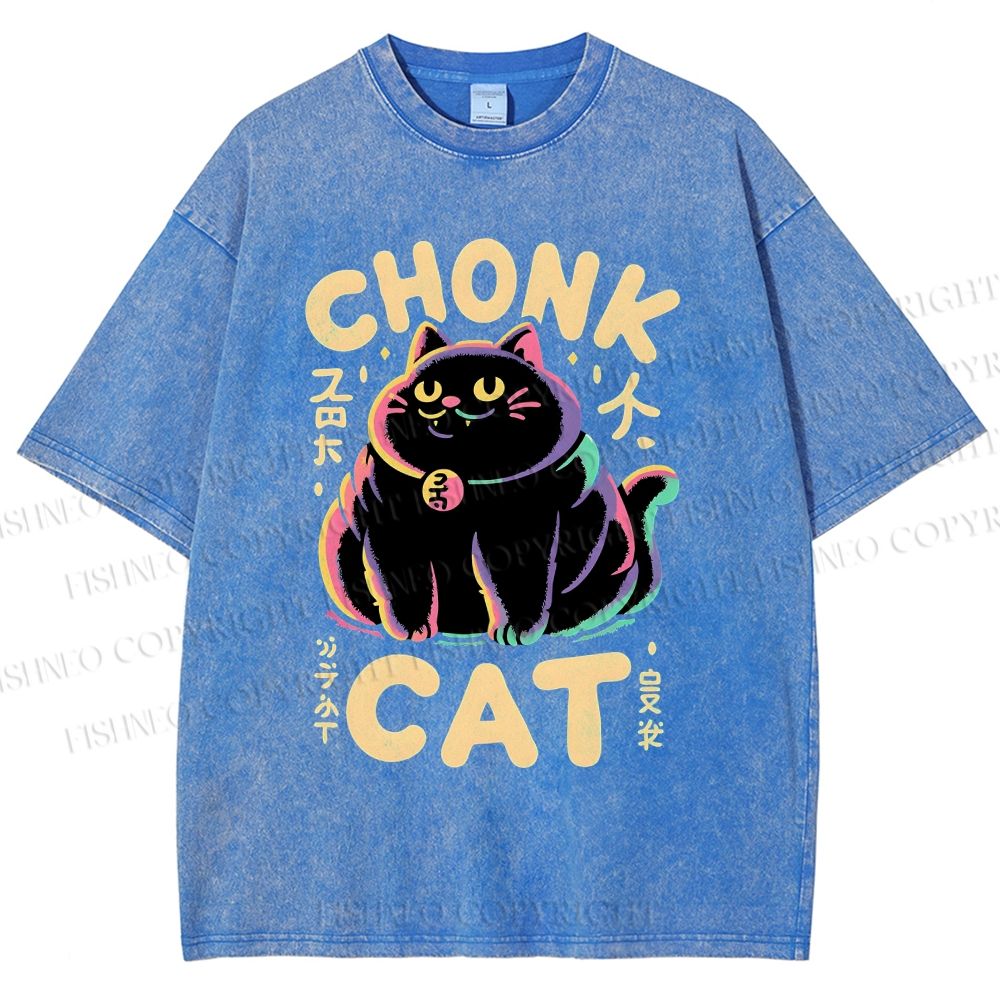 Unisex Chonk Cat Printed Washed Tee