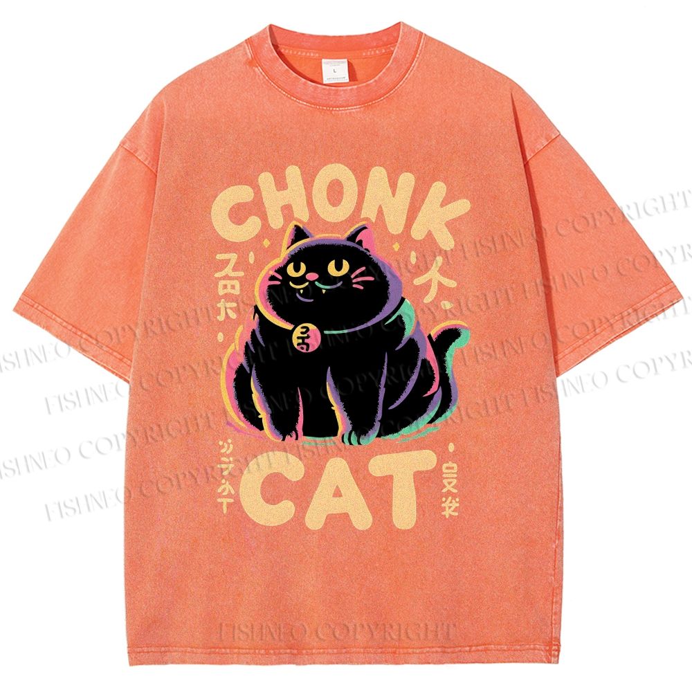 Unisex Chonk Cat Printed Washed Tee
