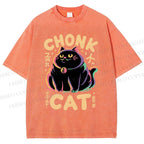 Unisex Chonk Cat Printed Washed Tee