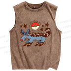 Unisex Cartoon Hound Printed Washed Tank Top
