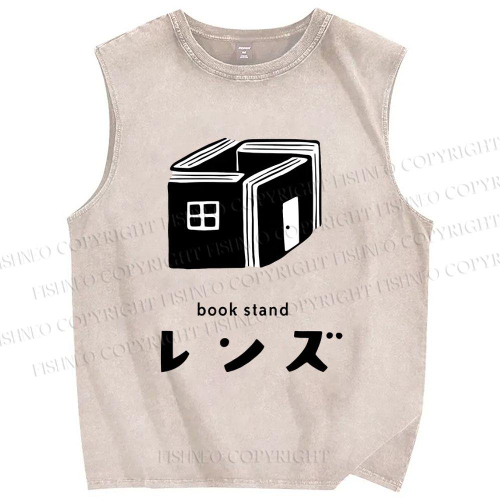 Unisex Book Stand Printed Washed Tank Top