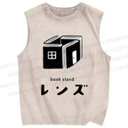 Unisex Book Stand Printed Washed Tank Top