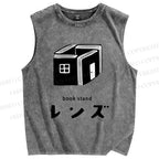 Unisex Book Stand Printed Washed Tank Top