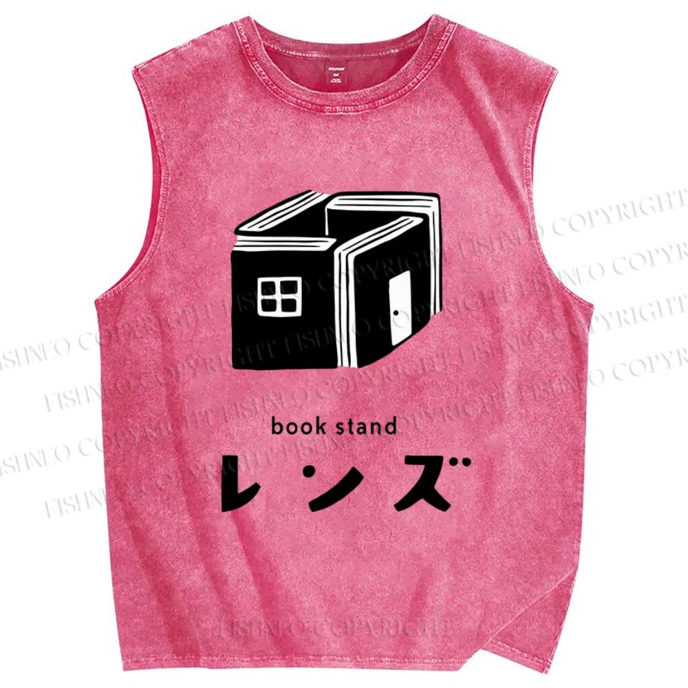 Unisex Book Stand Printed Washed Tank Top
