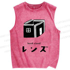 Unisex Book Stand Printed Washed Tank Top