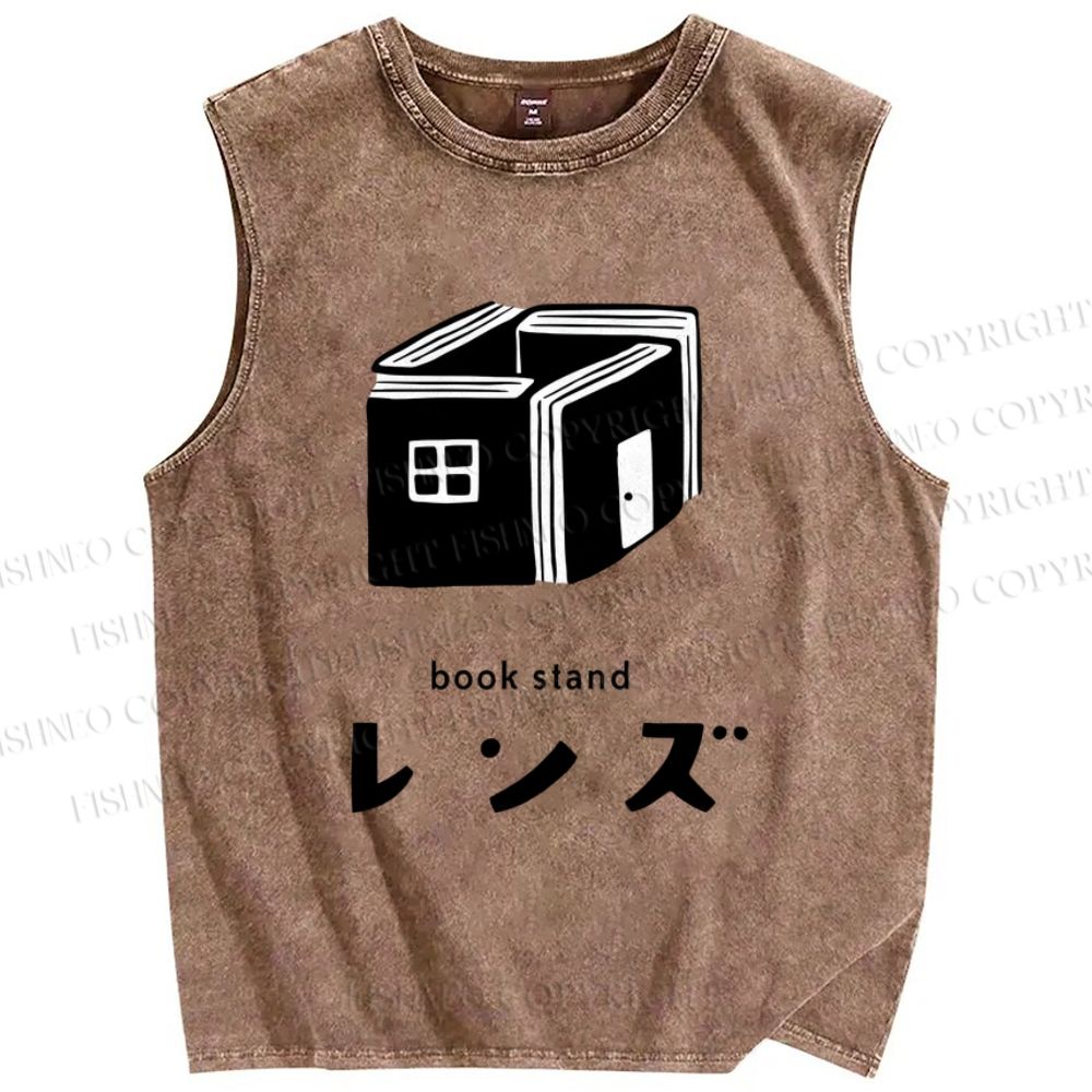 Unisex Book Stand Printed Washed Tank Top