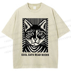 Unisex Cool Cats Read Books Printed Washed Tee