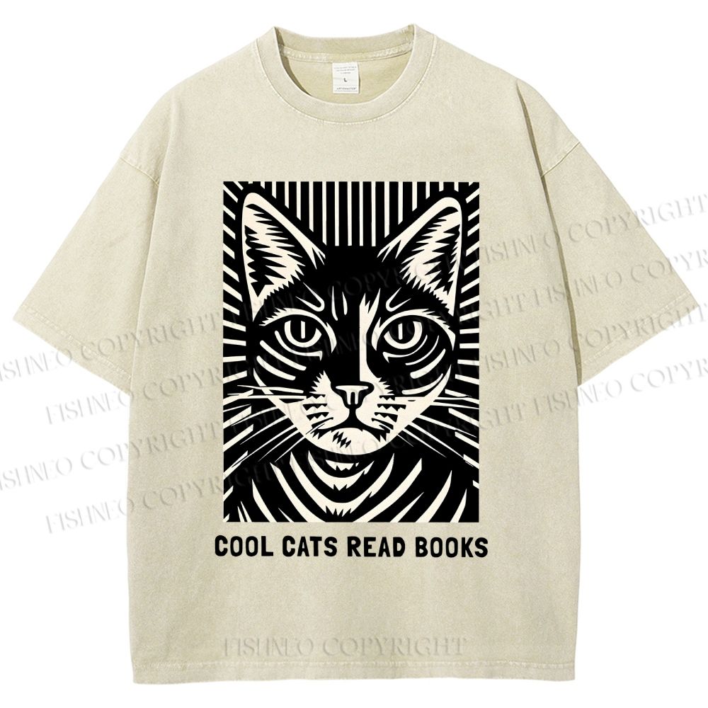 Unisex Cool Cats Read Books Printed Washed Tee