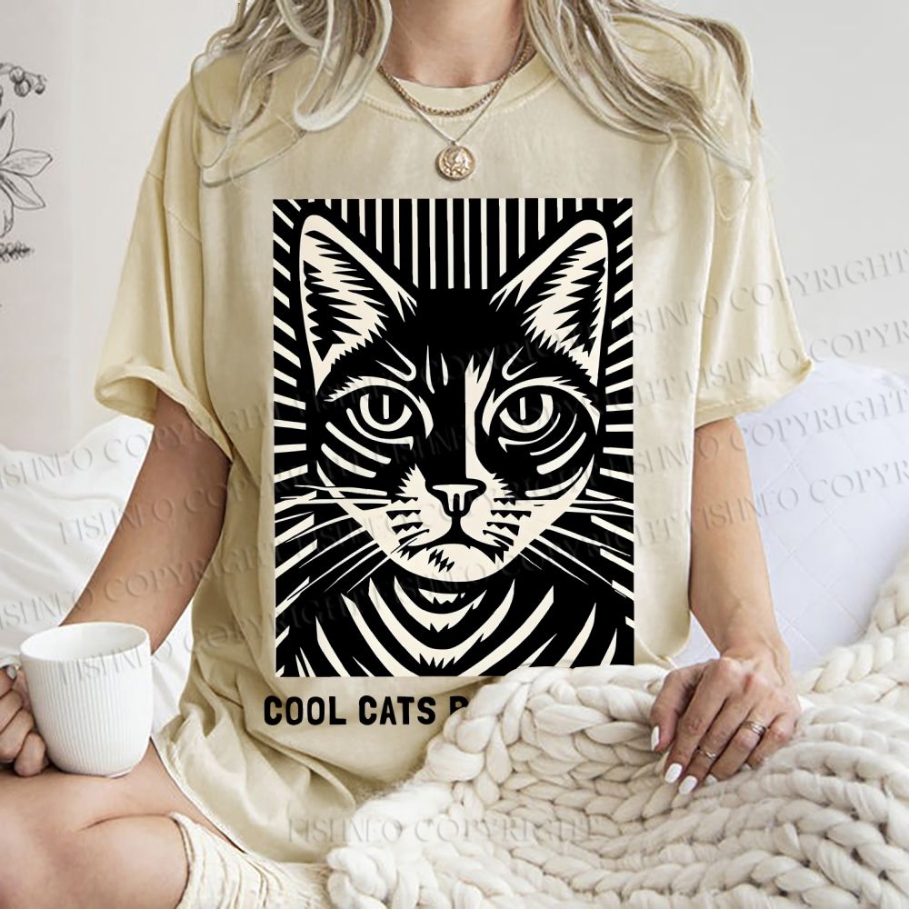 Unisex Cool Cats Read Books Printed Washed Tee