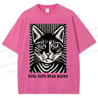 Unisex Cool Cats Read Books Printed Washed Tee