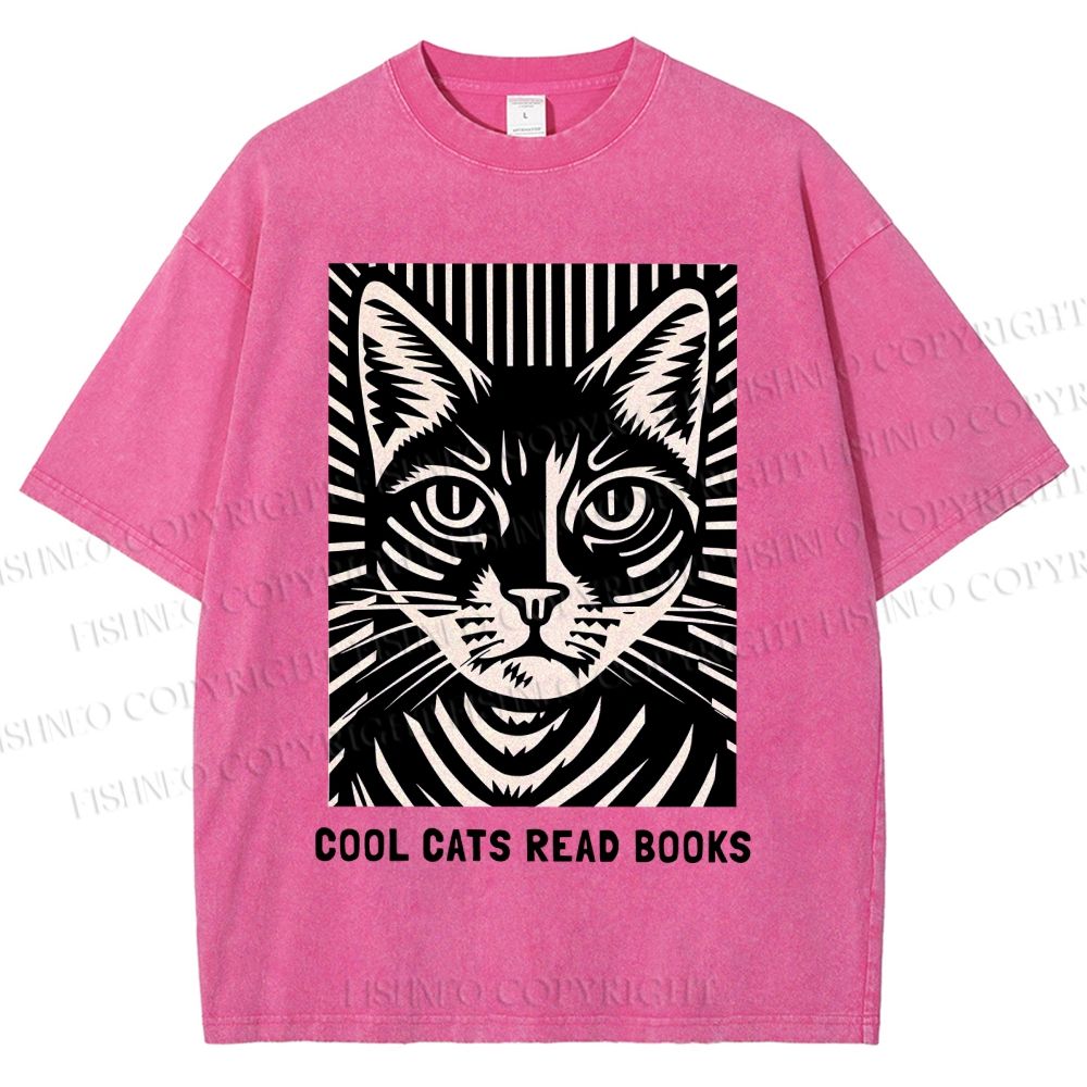 Unisex Cool Cats Read Books Printed Washed Tee