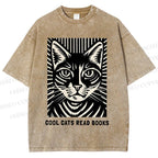 Unisex Cool Cats Read Books Printed Washed Tee