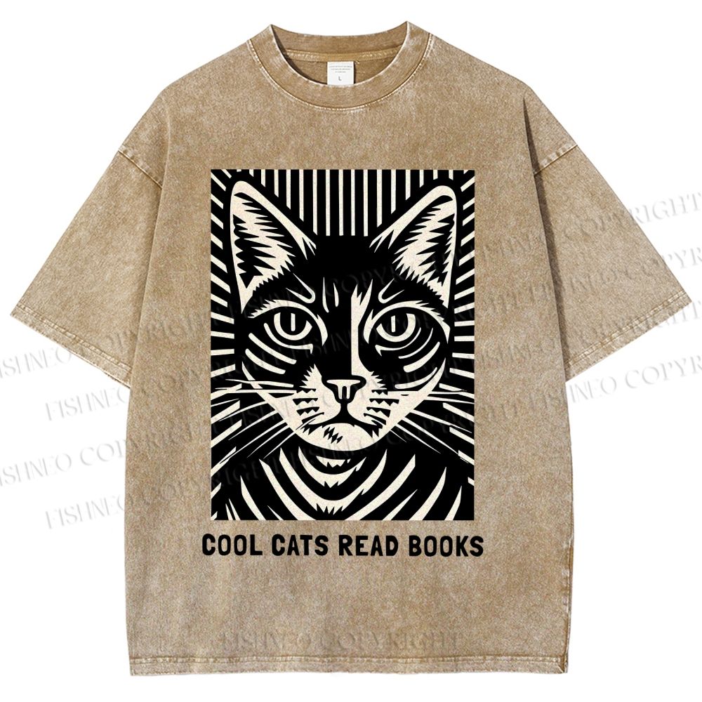 Unisex Cool Cats Read Books Printed Washed Tee