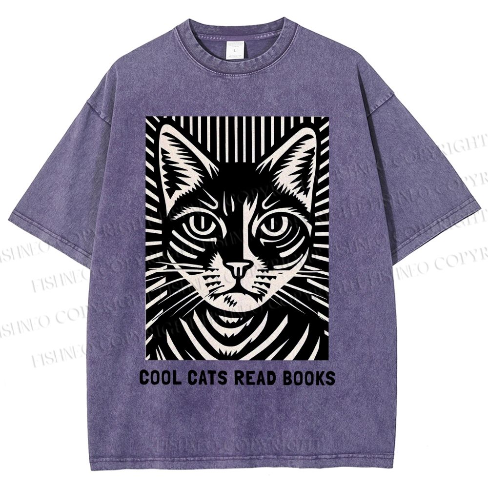 Unisex Cool Cats Read Books Printed Washed Tee