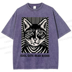 Unisex Cool Cats Read Books Printed Washed Tee