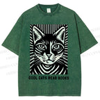 Unisex Cool Cats Read Books Printed Washed Tee