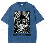 Unisex Cool Cats Read Books Printed Washed Tee