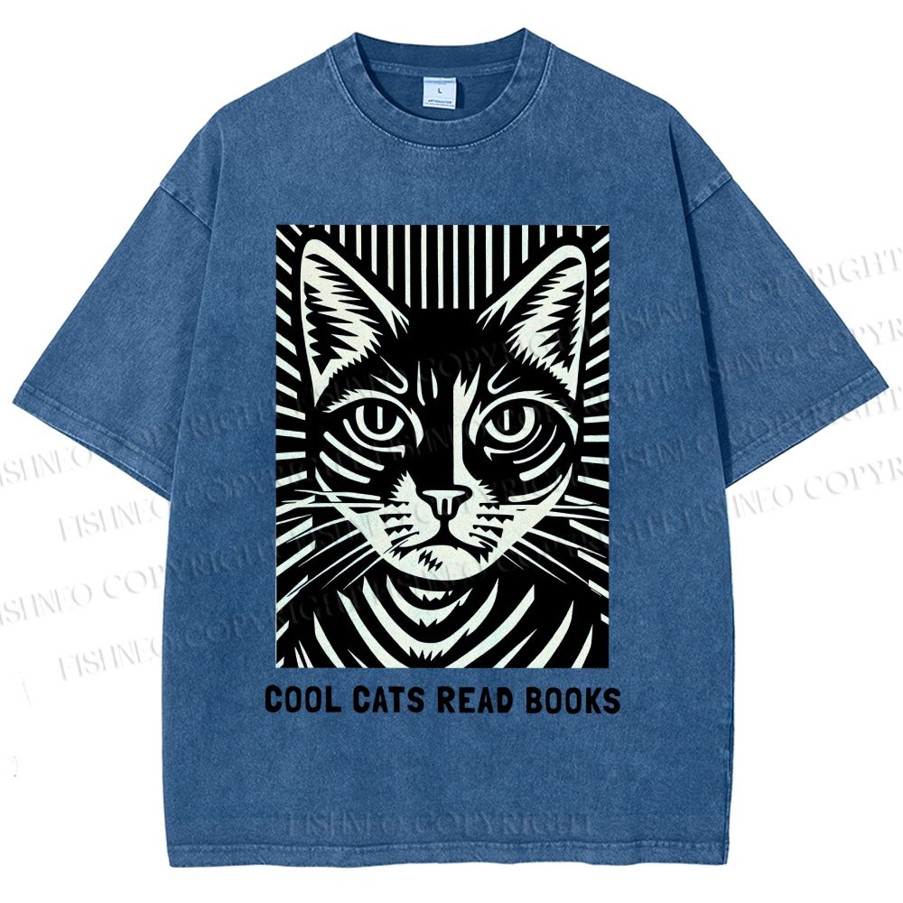 Unisex Cool Cats Read Books Printed Washed Tee