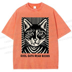 Unisex Cool Cats Read Books Printed Washed Tee