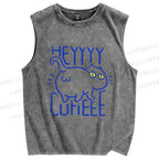 Unisex Cute Cat Printed Washed Tank Top