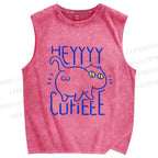 Unisex Cute Cat Printed Washed Tank Top