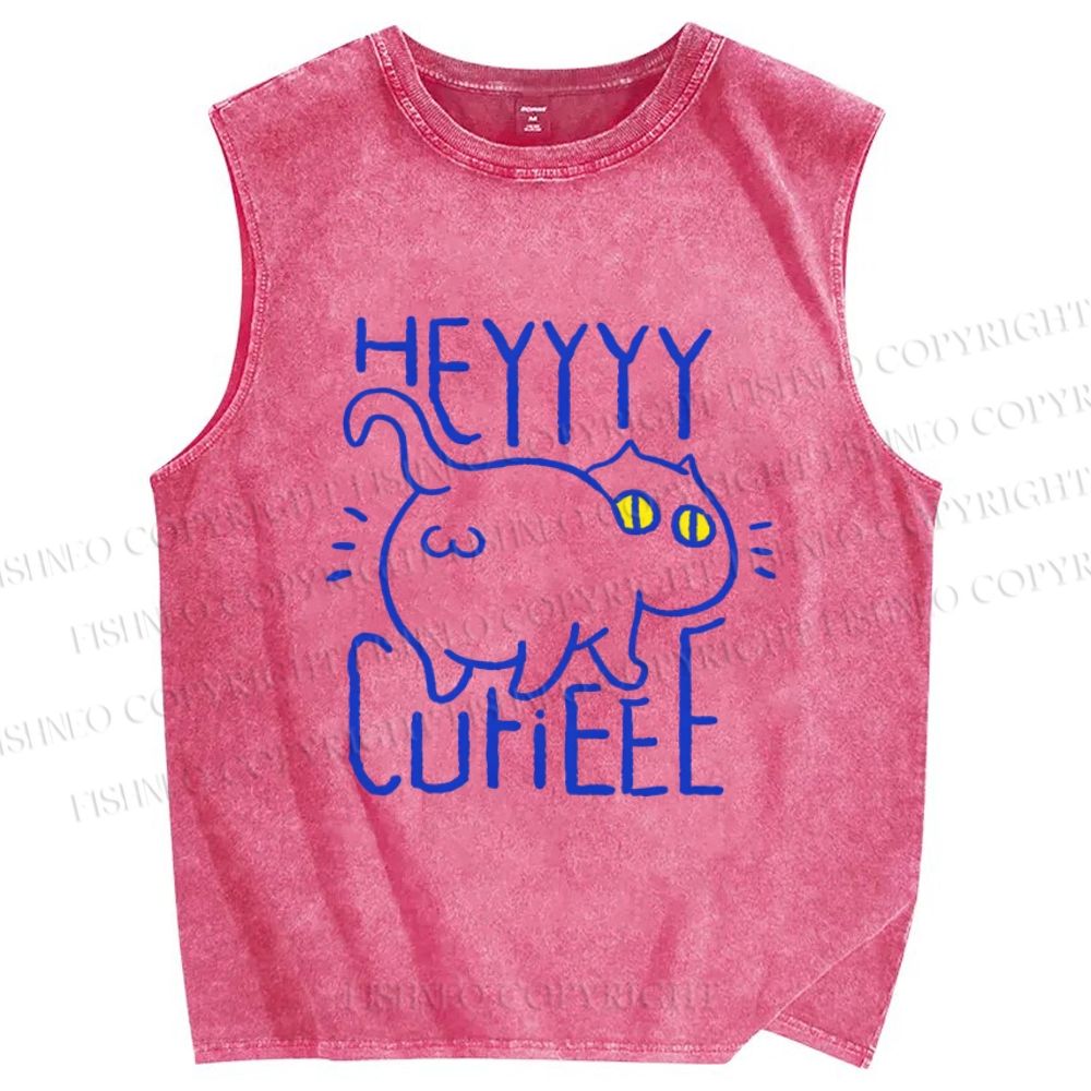 Unisex Cute Cat Printed Washed Tank Top