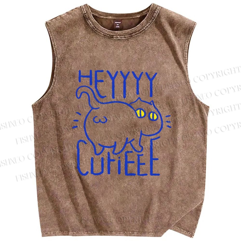 Unisex Cute Cat Printed Washed Tank Top