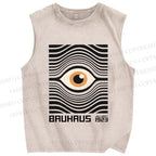 Unisex Geometric Eyes Printed Washed Tank Top