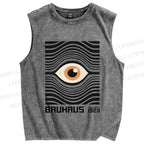 Unisex Geometric Eyes Printed Washed Tank Top