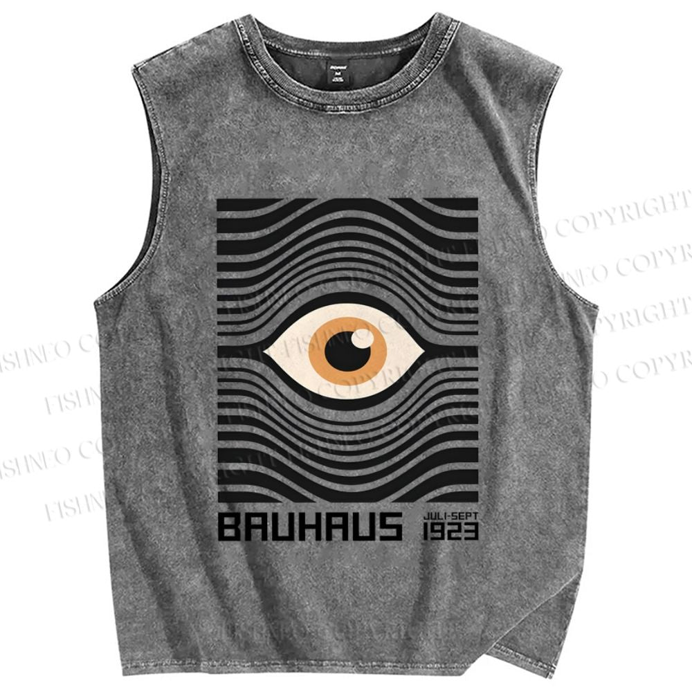 Unisex Geometric Eyes Printed Washed Tank Top