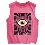 Unisex Geometric Eyes Printed Washed Tank Top