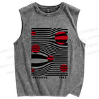 Unisex Geometric Polka Dots Printed Washed Tank Top