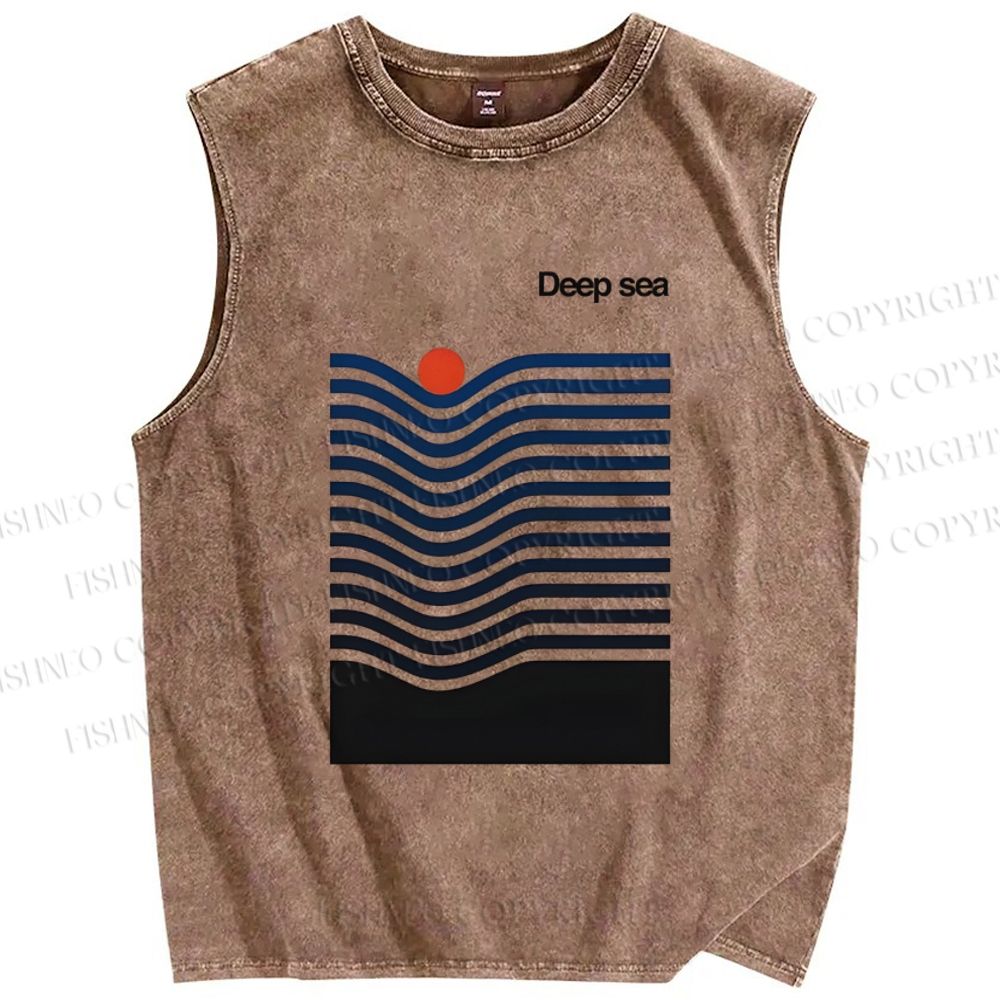 Unisex Deep Sea Printed Washed Tank Top