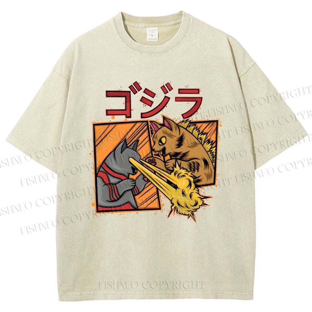 Unisex Angry Cat Printed Washed Tee