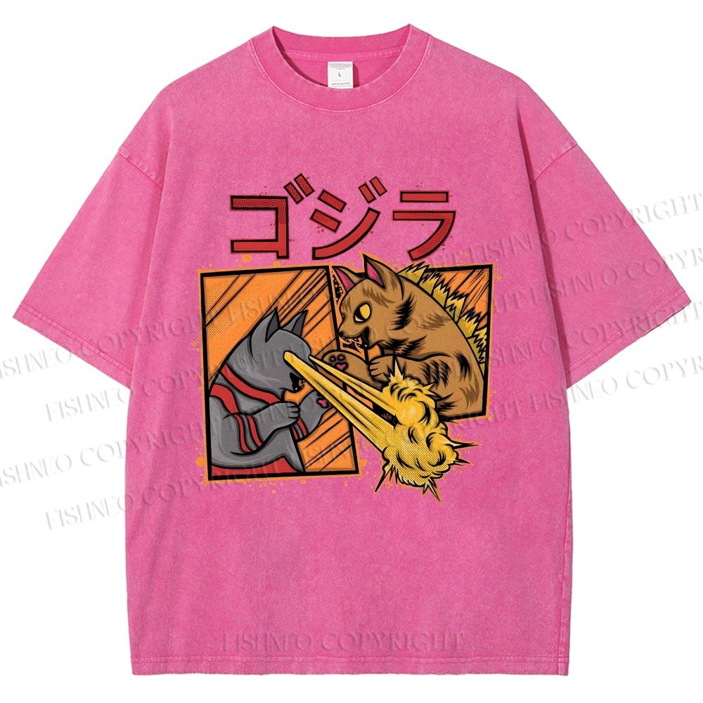 Unisex Angry Cat Printed Washed Tee