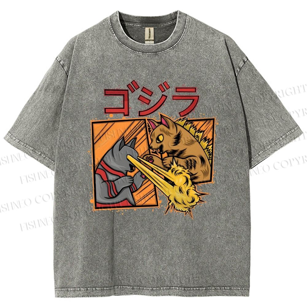 Unisex Angry Cat Printed Washed Tee